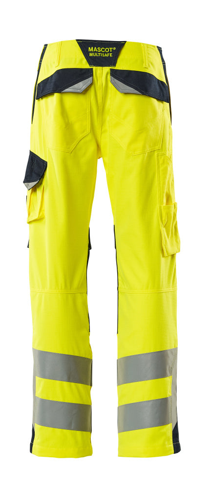 Mascot MULTISAFE Arbon Pantalon avec poches genouillères 13879 jaune haute visibilité/marine foncé