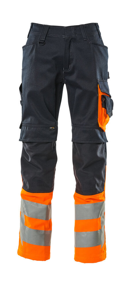 Mascot SAFE SUPREME  Leeds Trousers with kneepad pockets 15679 dark navy/hi-vis orange