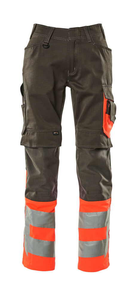 Mascot SAFE SUPREME  Leeds Trousers with kneepad pockets 15679 dark anthracite/hi-vis red