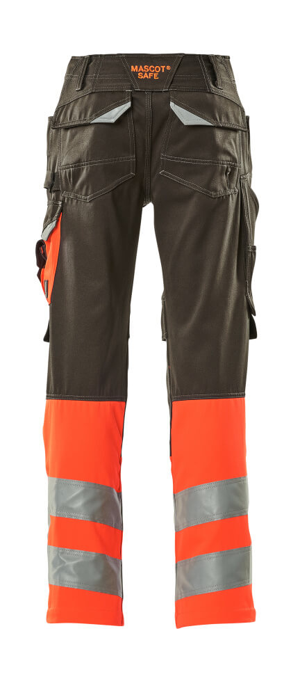 Mascot SAFE SUPREME  Leeds Trousers with kneepad pockets 15679 dark anthracite/hi-vis red