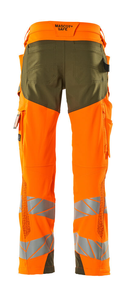 Mascot ACCELERATE SAFE  Trousers with kneepad pockets 19079 hi-vis orange/moss green