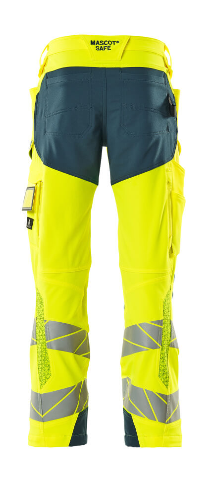 Mascot ACCELERATE SAFE  Trousers with kneepad pockets 19079 hi-vis yellow/dark petroleum
