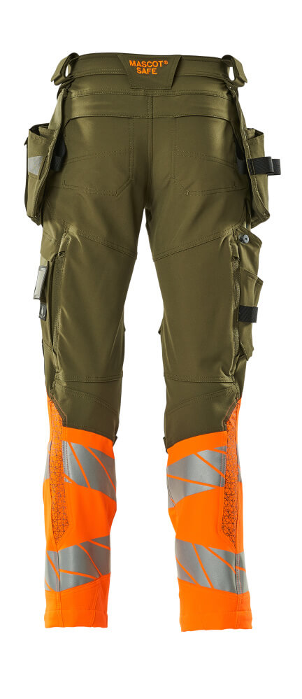 Mascot ACCELERATE SAFE  Trousers with holster pockets 19131 moss green/hi-vis orange