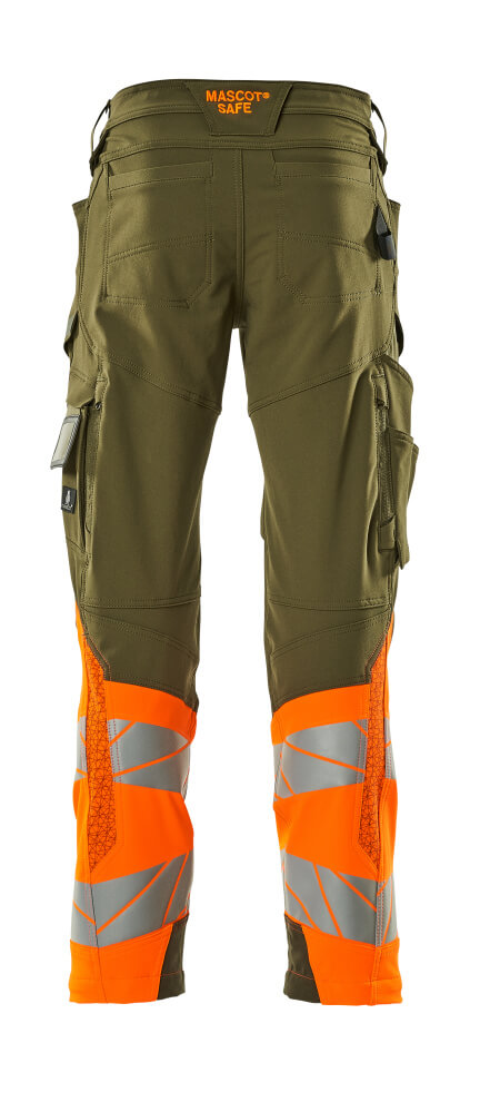 Mascot ACCELERATE SAFE  Trousers with kneepad pockets 19179 moss green/hi-vis orange