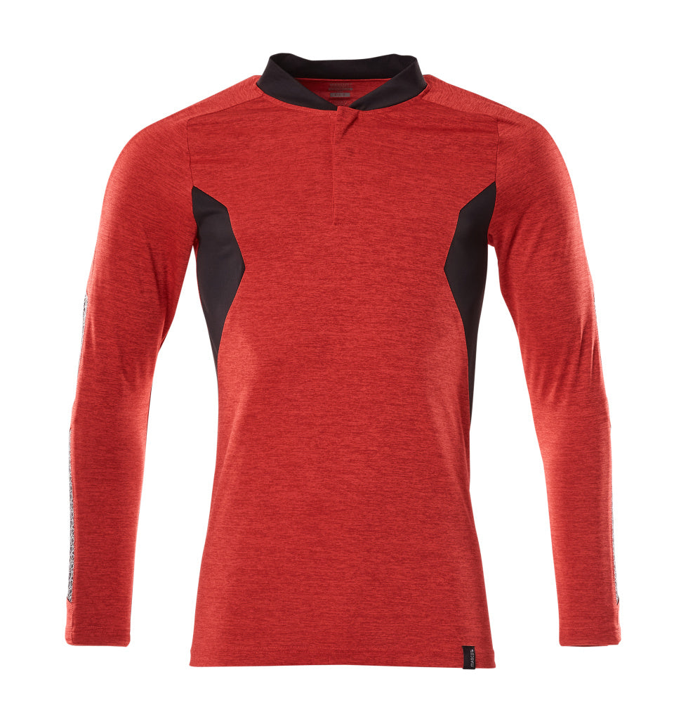 Mascot ACCELERATE  Polo Shirt, long-sleeved 18081 traffic red-flecked/black