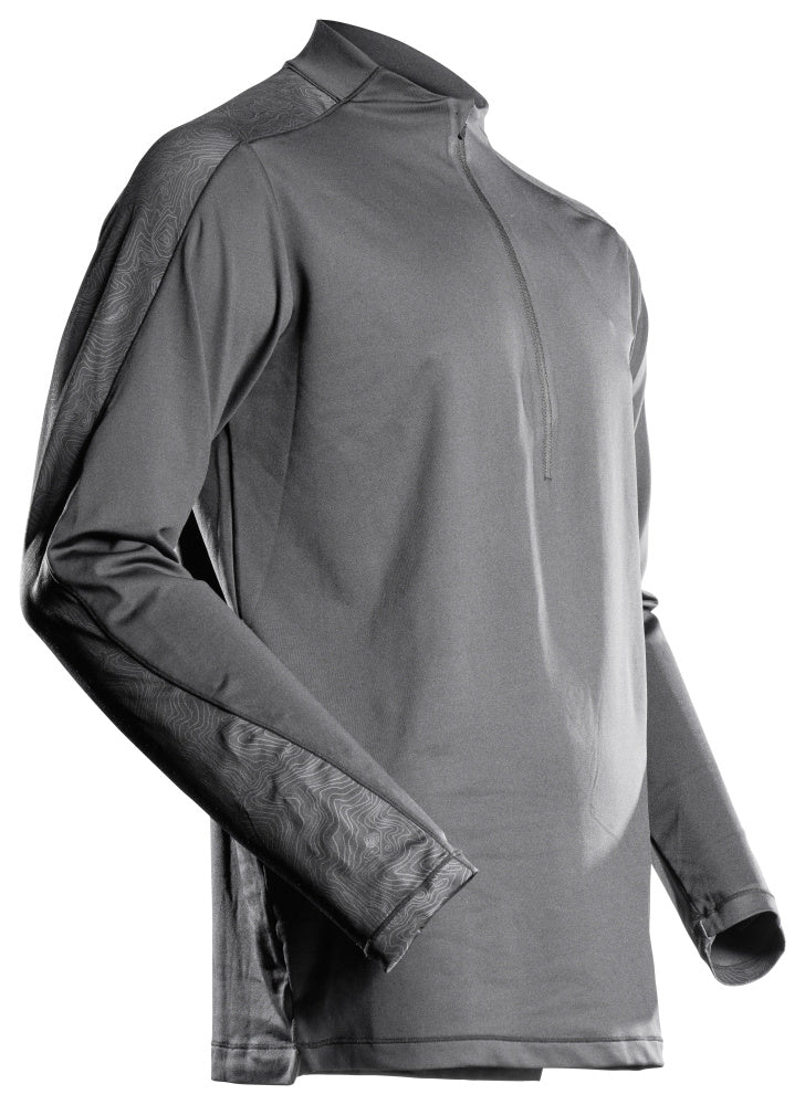 Mascot CUSTOMIZED  T-shirt, long-sleeved, with half zip 22681 stone grey